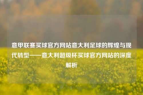 意甲联赛买球官方网站意大利足球的辉煌与现代转型——意大利超级杯买球官方网站的深度解析