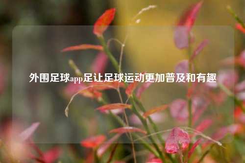 外围足球app足让足球运动更加普及和有趣